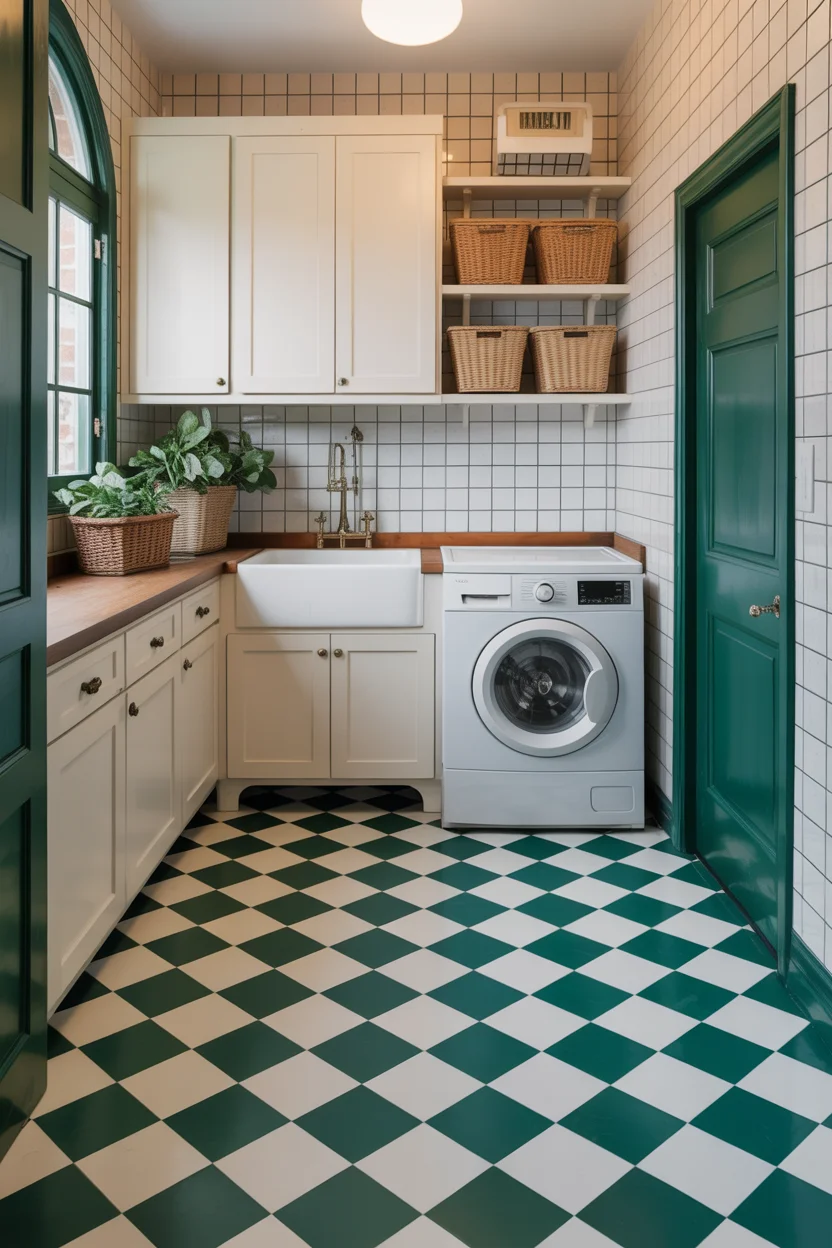 Dark Green Checkered Floor