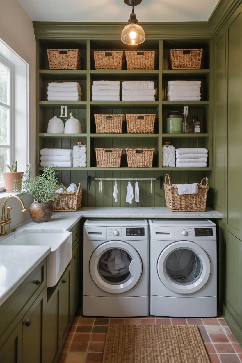 Moss Green Built-In Shelving