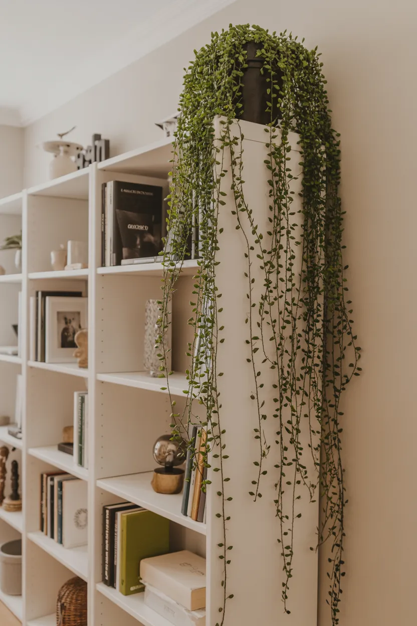 Add a Trailing Plant to the Top of a Bookshelf