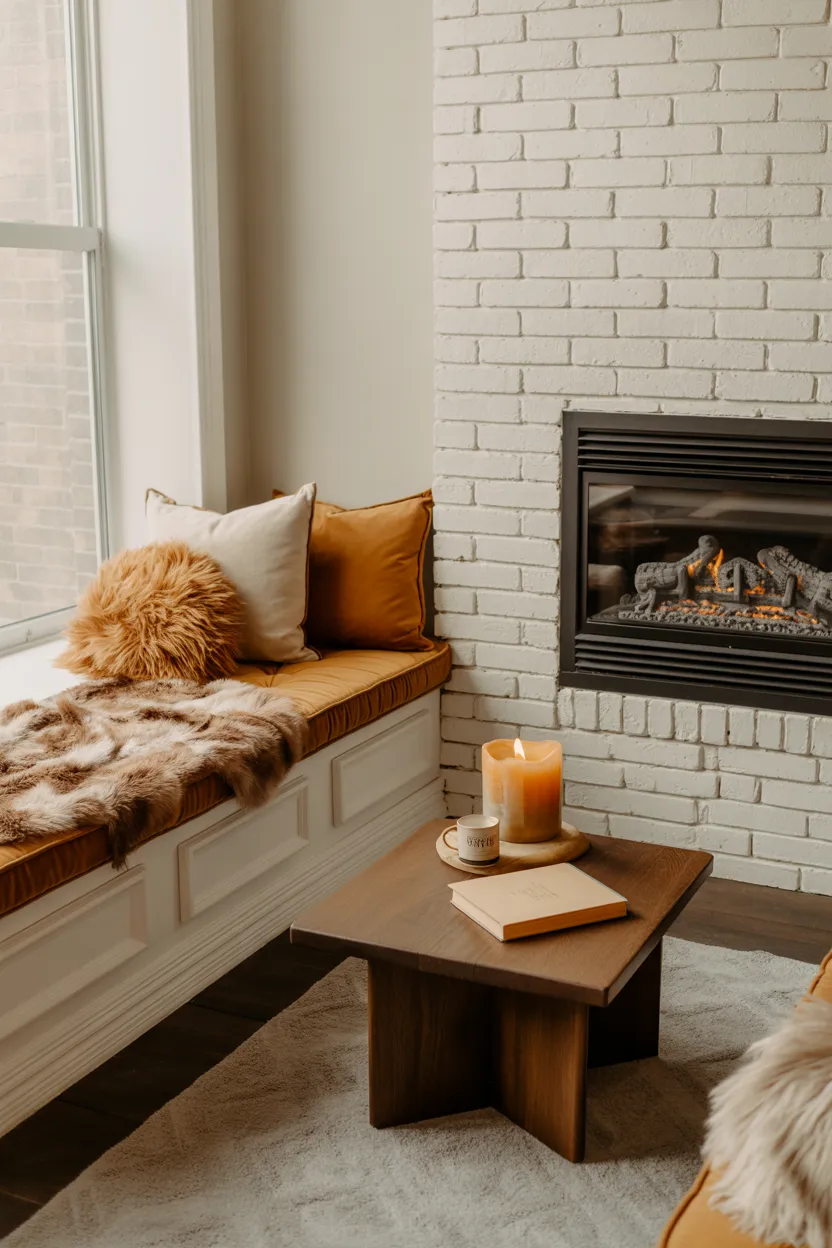Reading Nook With Built-In Fireplace on the Opposite Wall