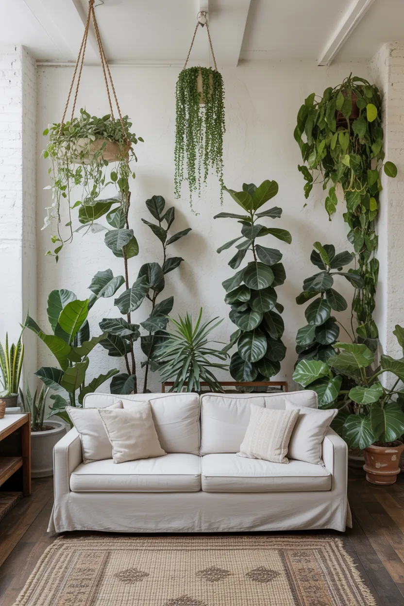 White Plaster Walls With Maximalist Plant Collection