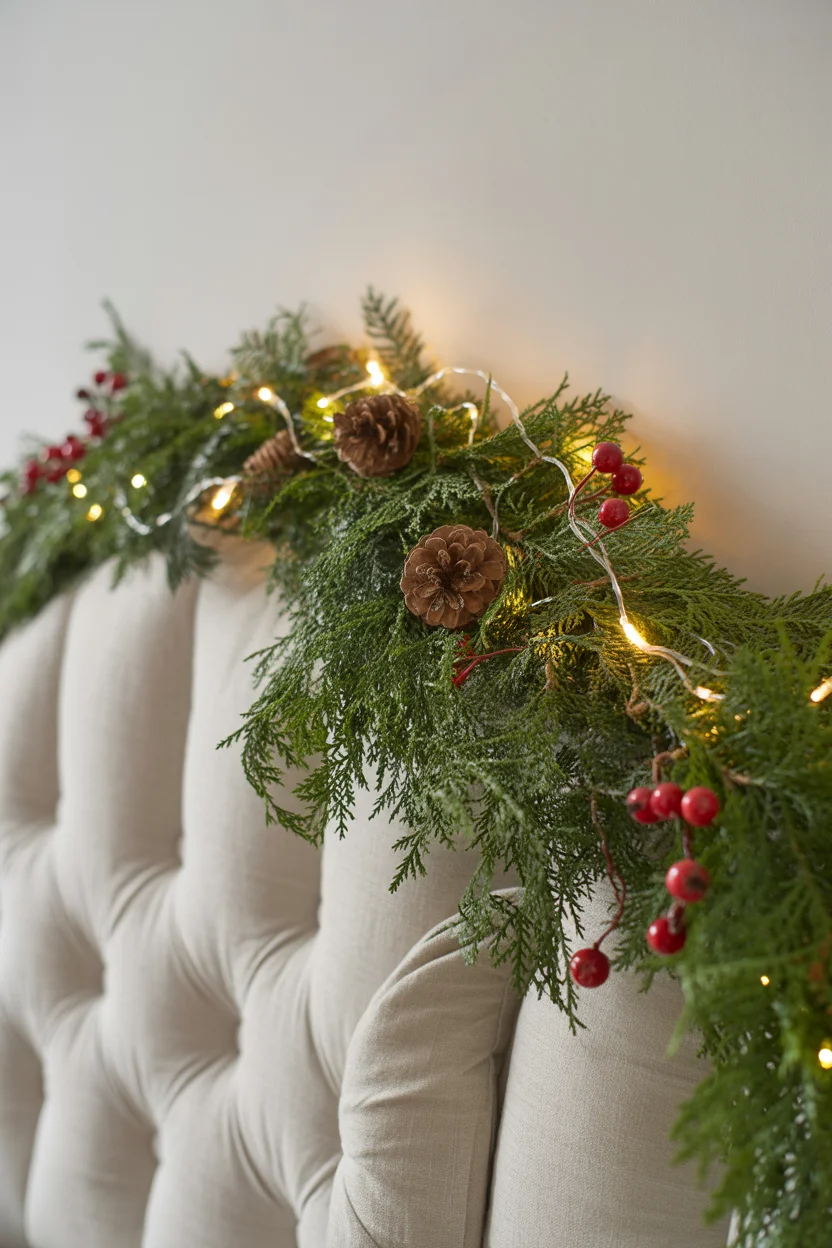 Garland-Wrapped Headboard for Classic Charm
