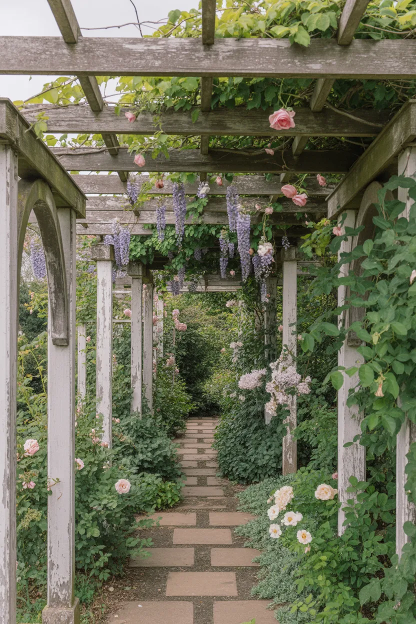 Overgrown Pergola with Vintage Rose Arches