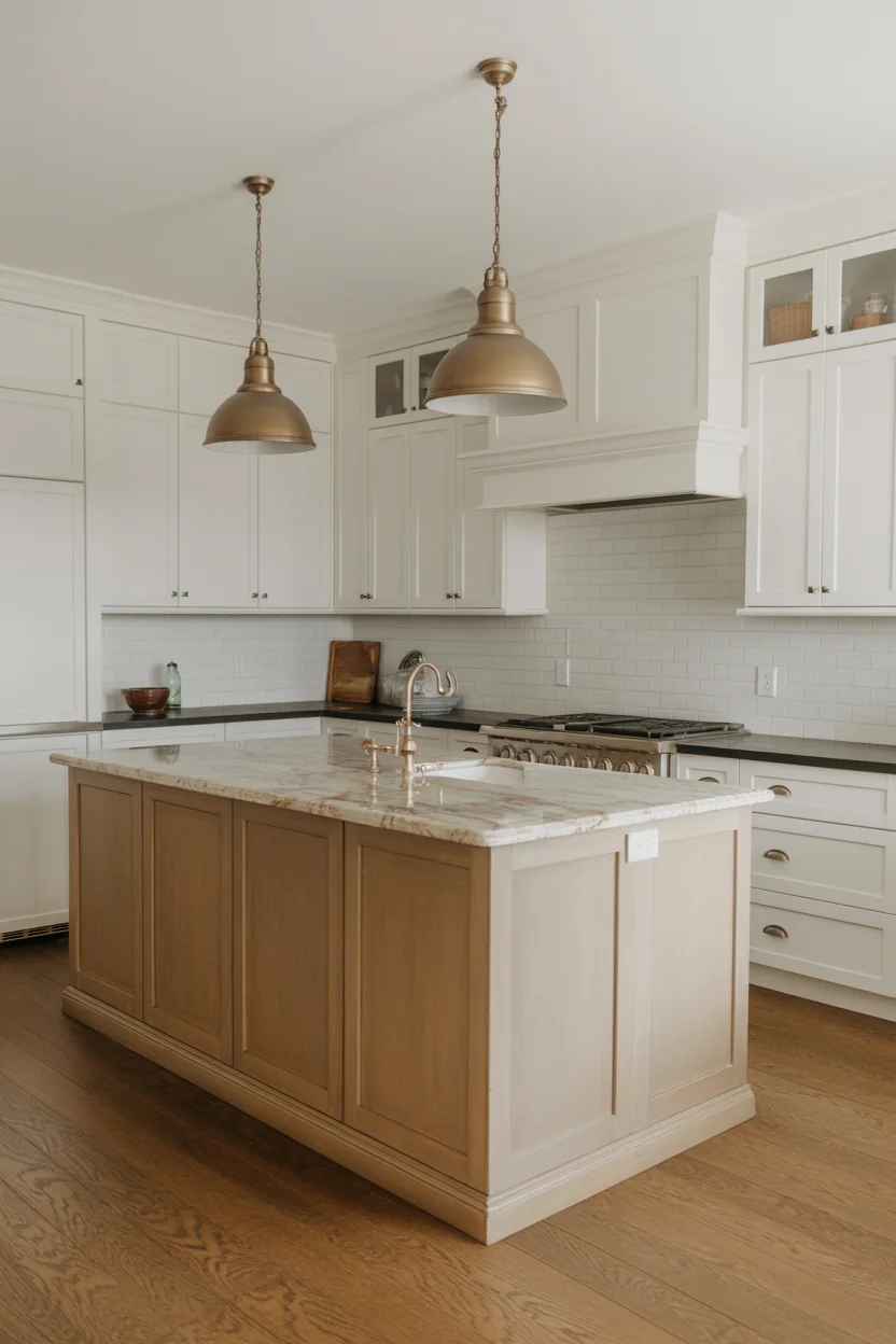 Warm Taupe Island Against White Perimeter