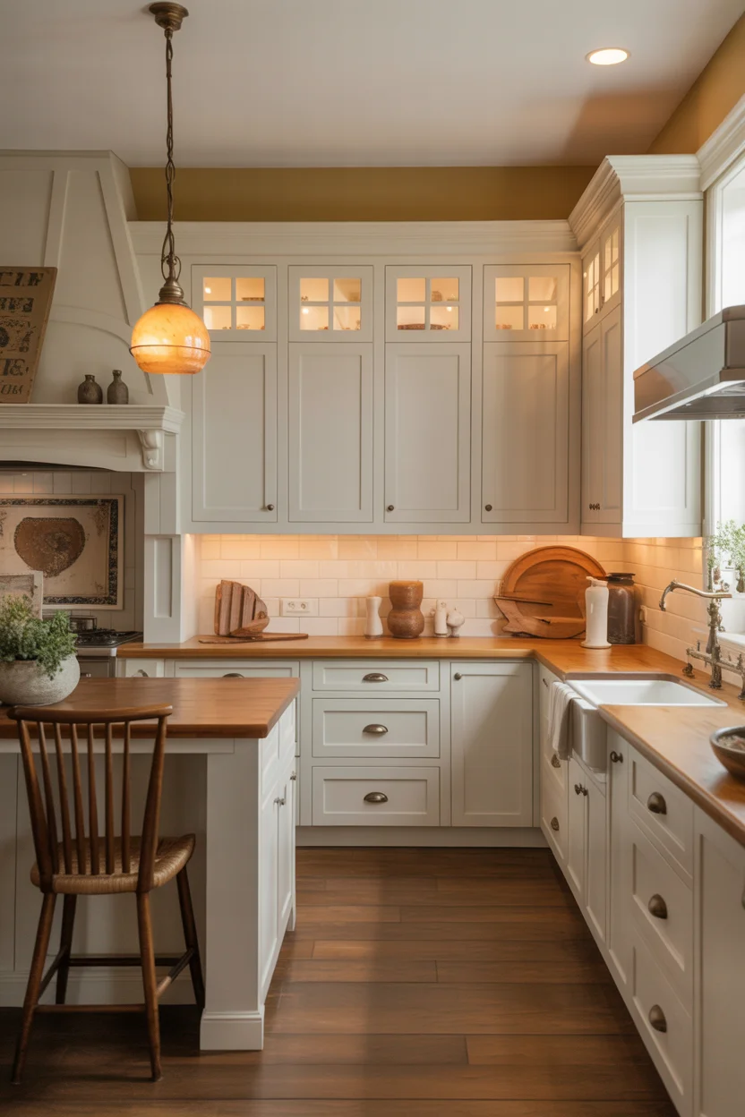 Warm Parchment Wall Color With White Cabinets