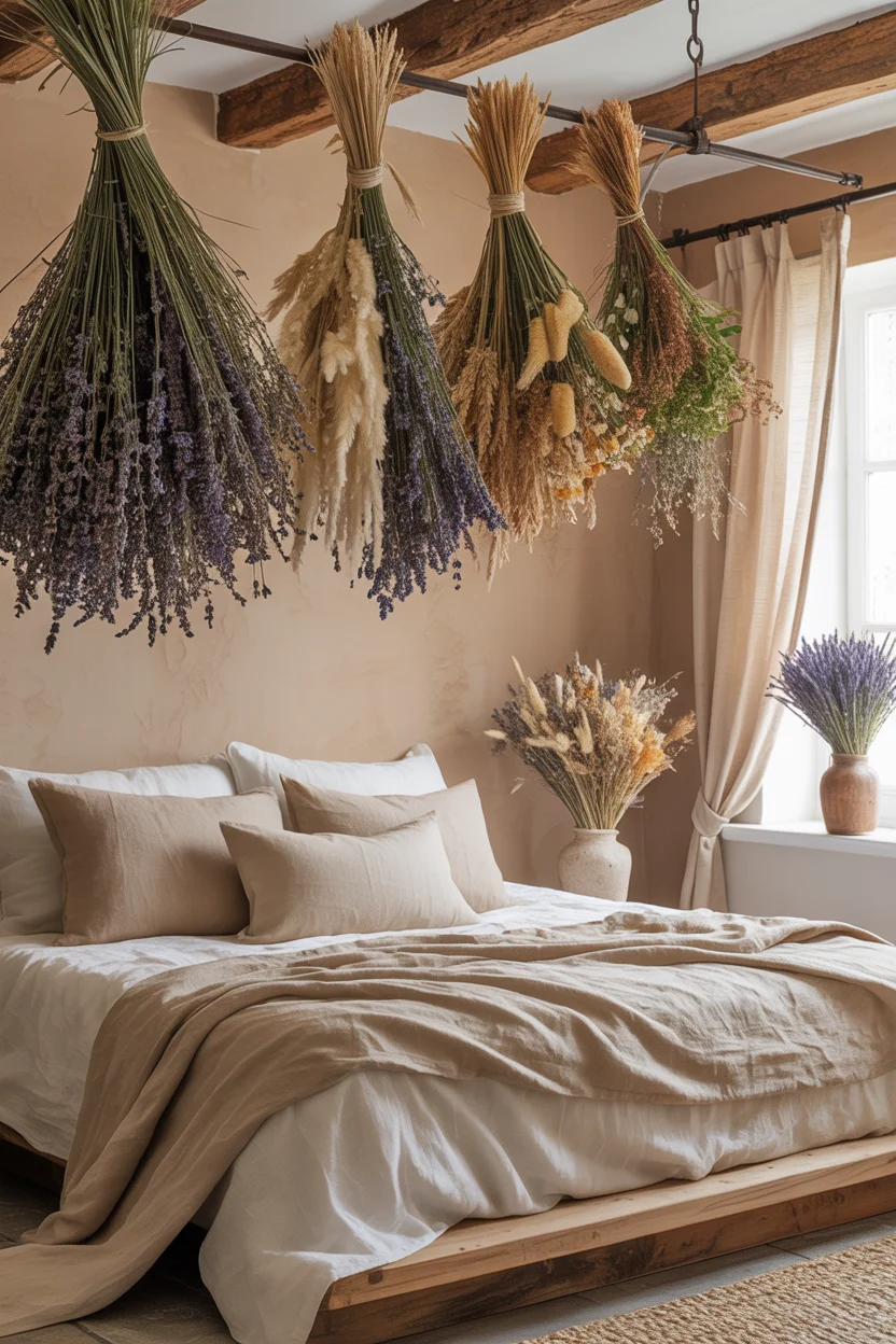 Bedroom With Dried Botanical Arrangements