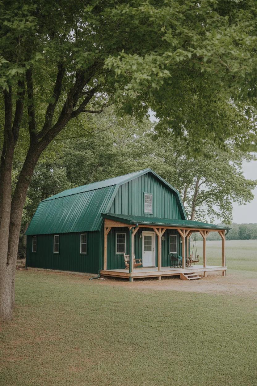 Deep Forest Green Metal With Wraparound Porch