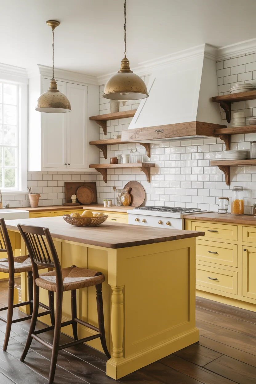 Soft Butter Yellow Lower Cabinets