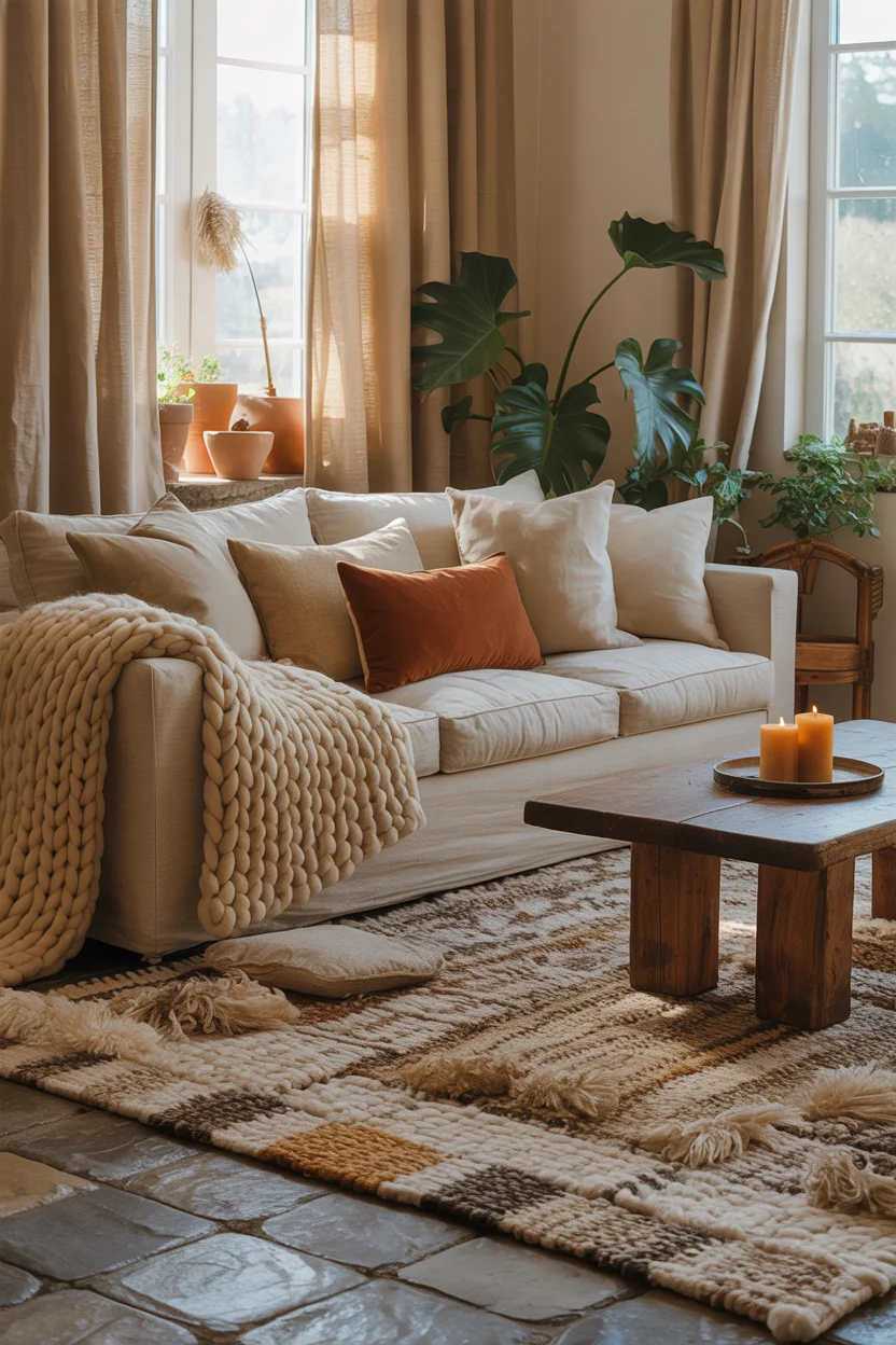Linen and Wool Layered Living Room