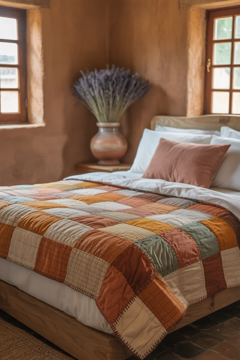 Bedroom With Hand-Stitched Patchwork Quilt