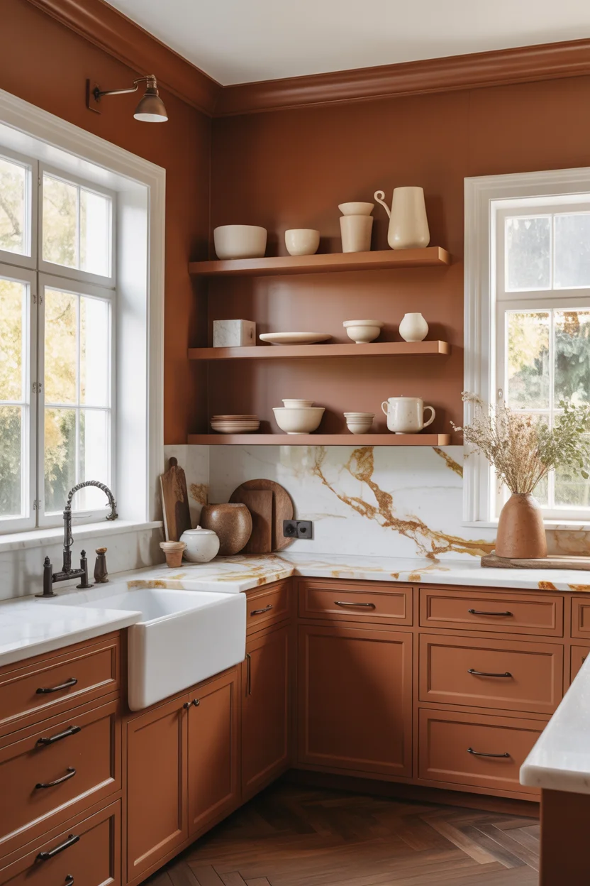 Warm Nutmeg Painted Cabinets Throughout