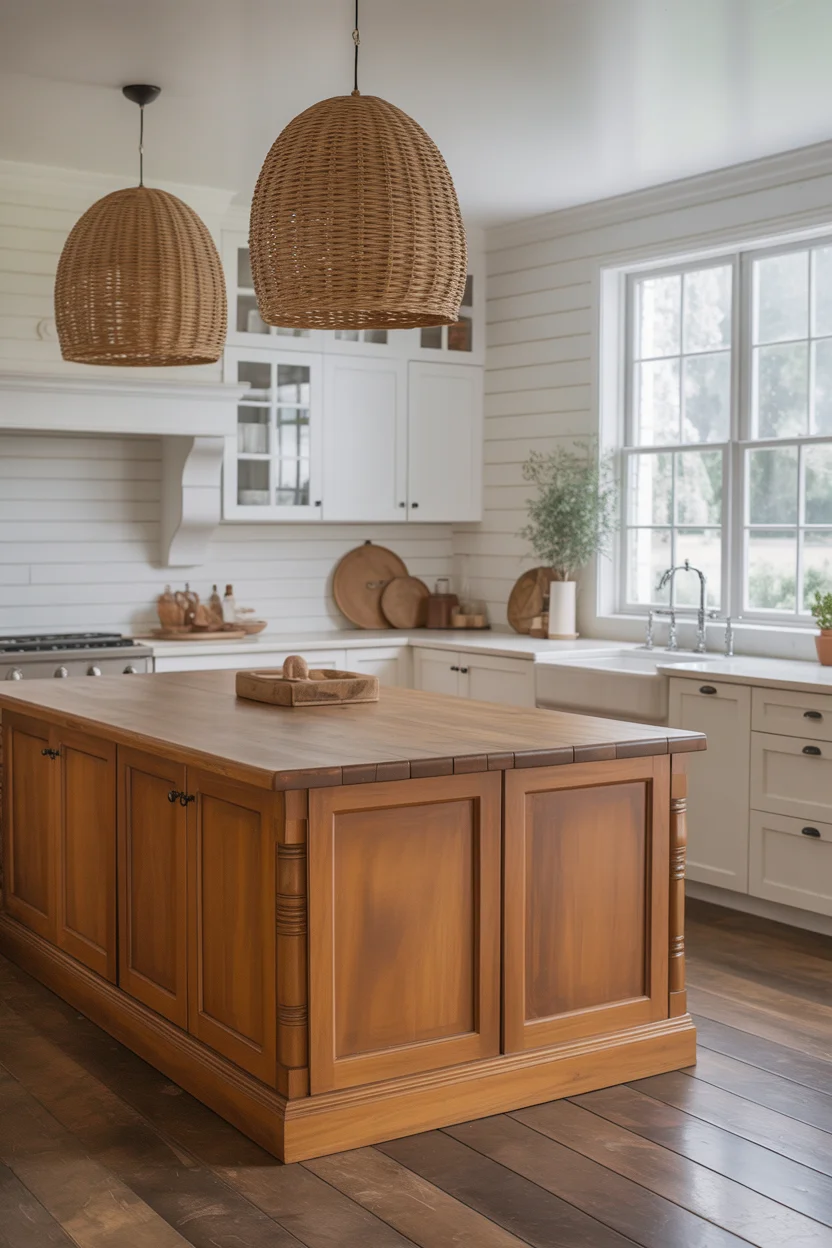Soft Caramel Island in White Kitchen