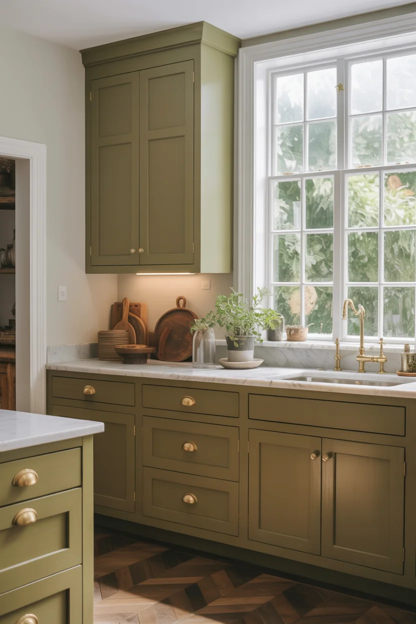 Warm Khaki Green Cabinets