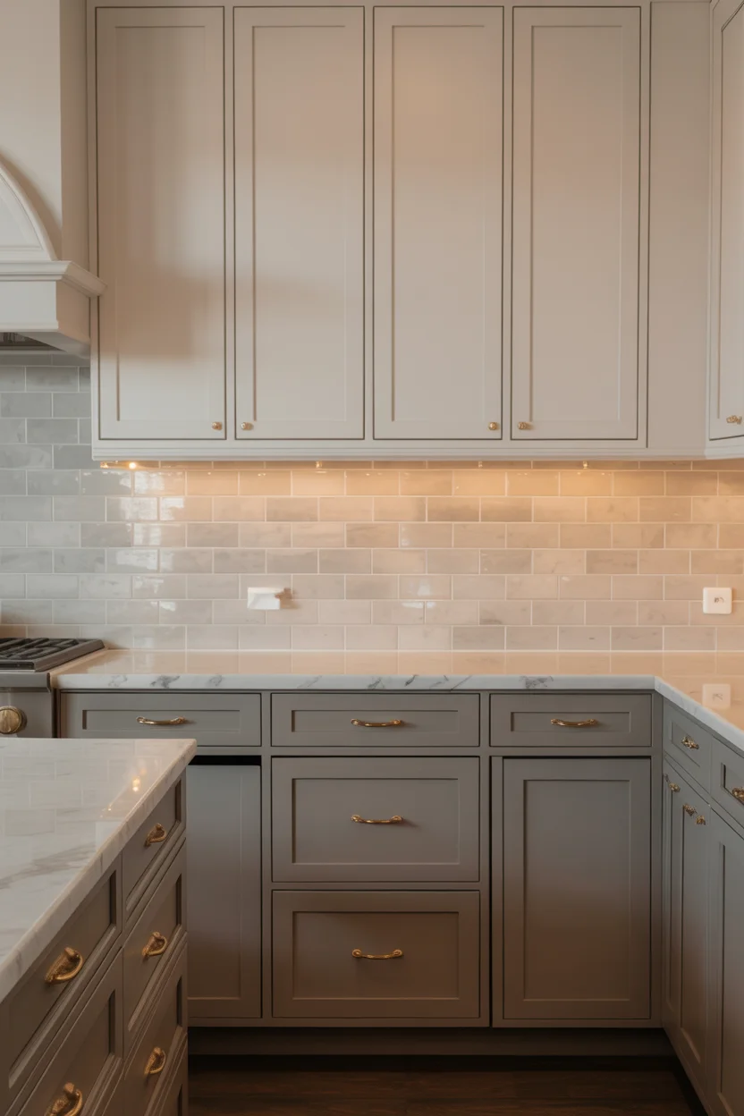 Warm Mushroom Gray Lower Cabinets