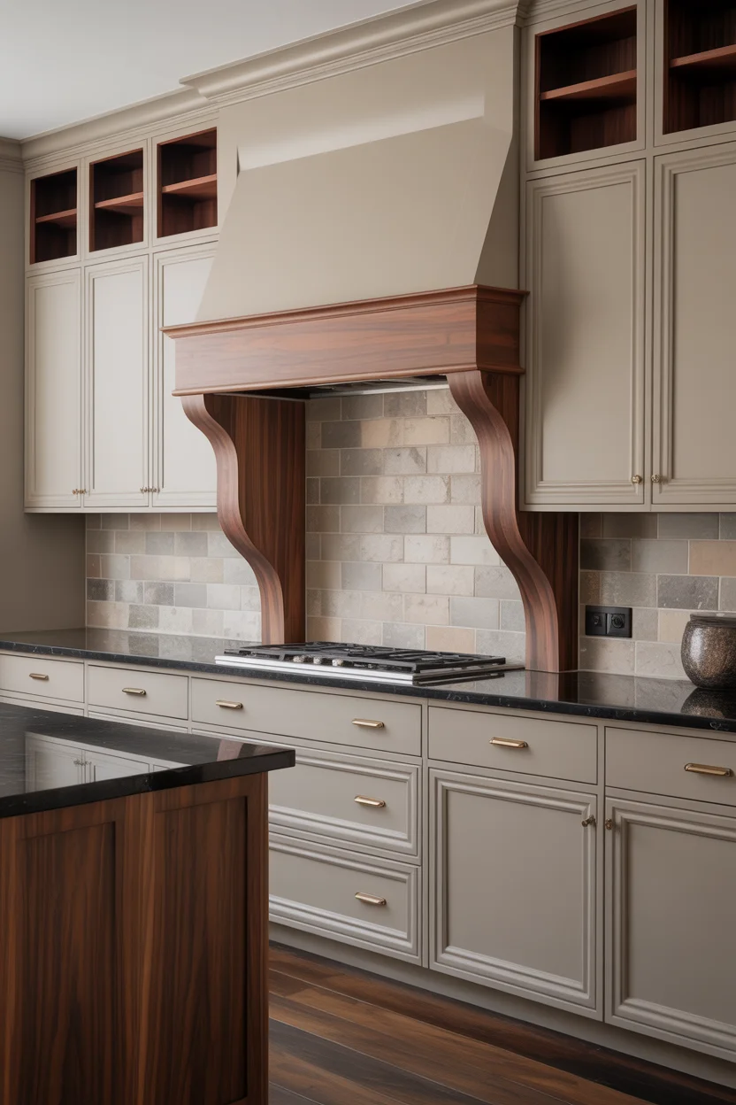 Warm Gray-Beige With Walnut Accents