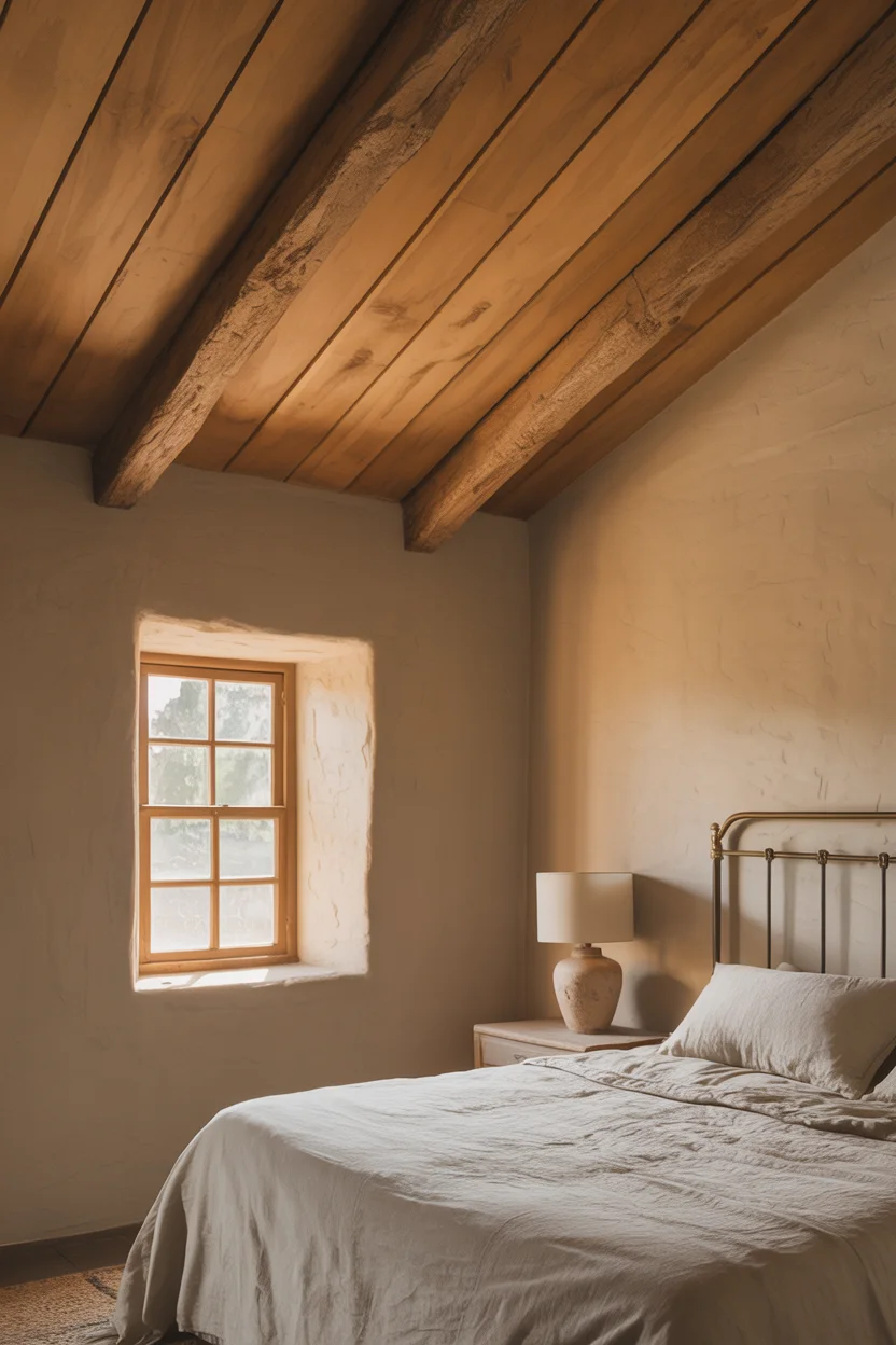 Natural Timber Ceiling With Soft Plaster Walls