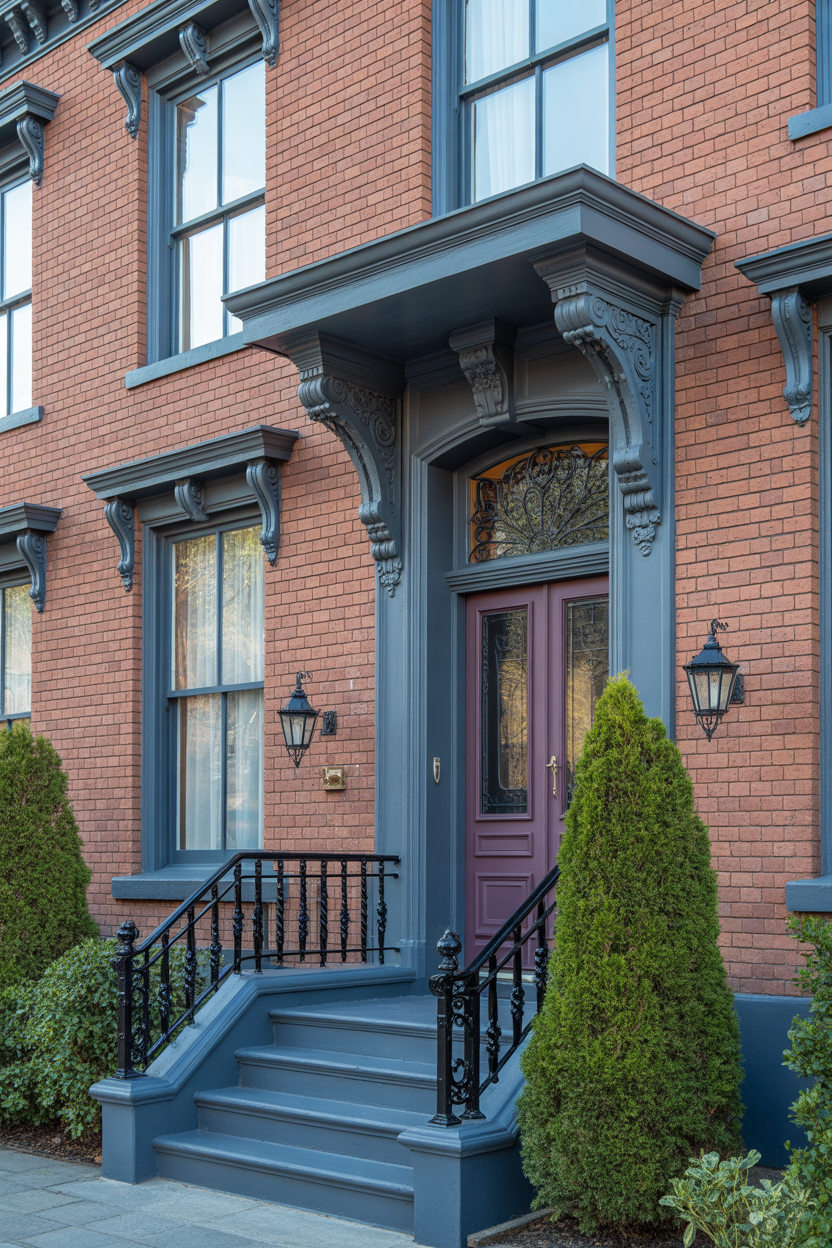 Slate Gray Trim With Burgundy Front Door
