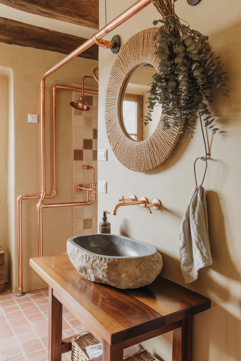 Bathroom With Hand-Carved Stone Basin