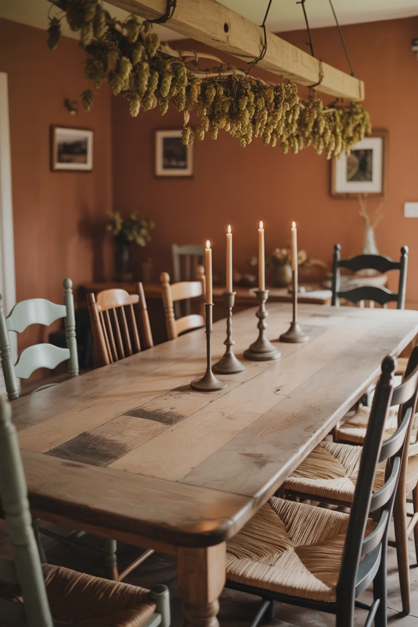 Dining Room With Long Farmhouse Table