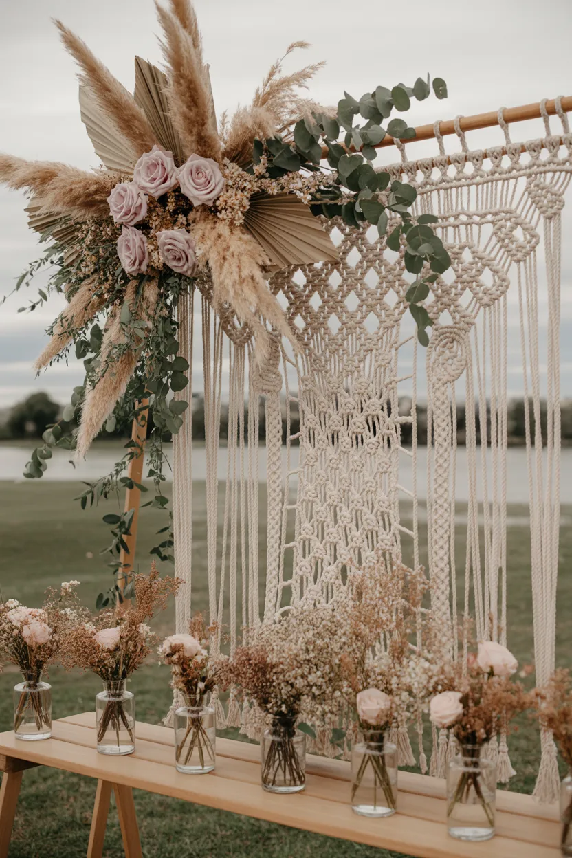 Flower Bar Ideas That Boho Macramé Backdrop Flower Bar