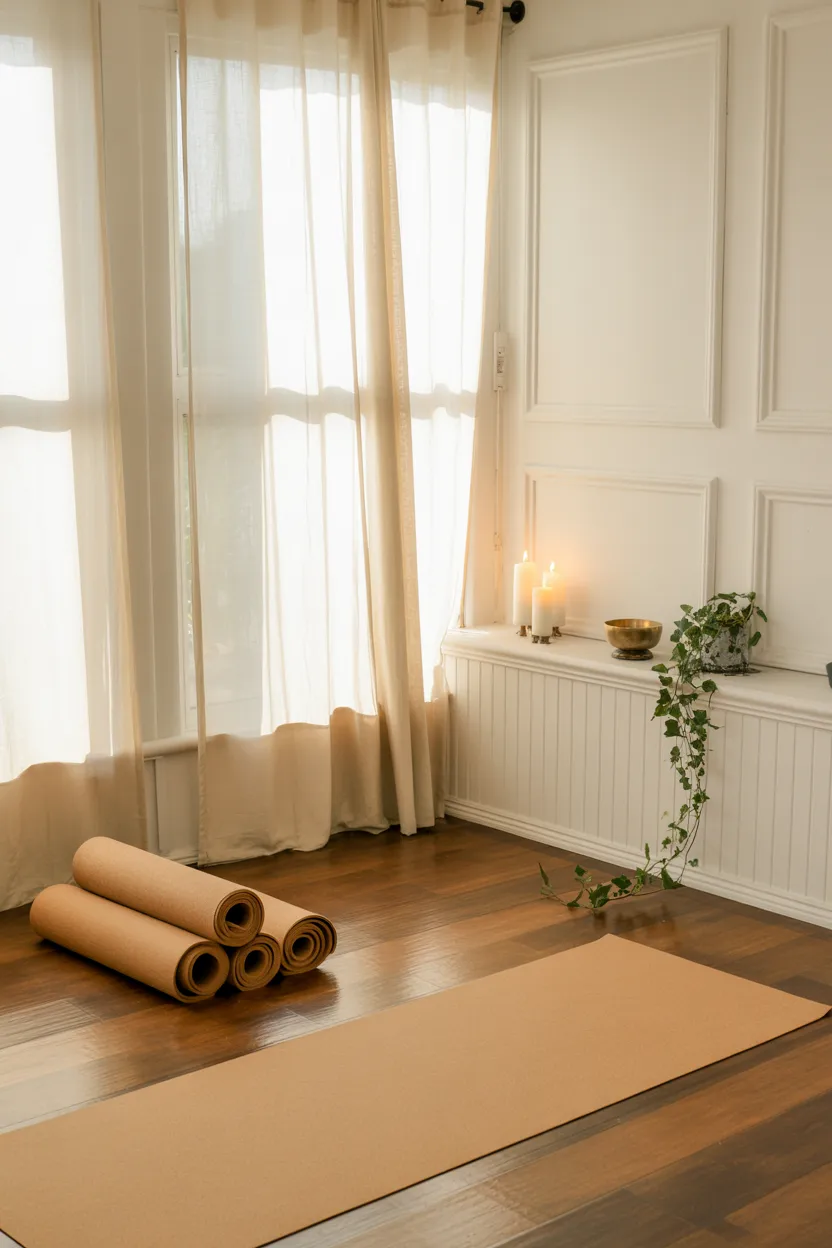 Sunroom Yoga and Meditation Studio With Bamboo Accents