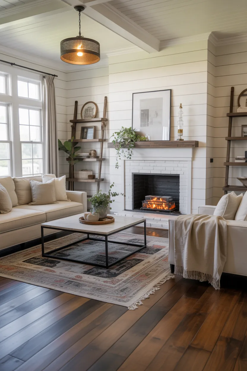 Shiplap + Dark Wood Floors Combination