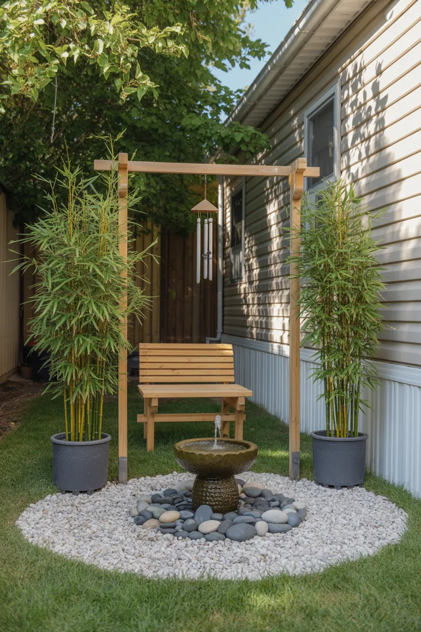 Budget Zen Garden Corner With Bamboo, Gravel, and Wind Chimes