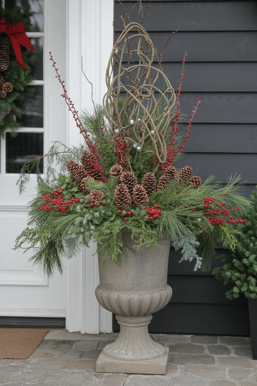Natural Pinecone and Berry Urns