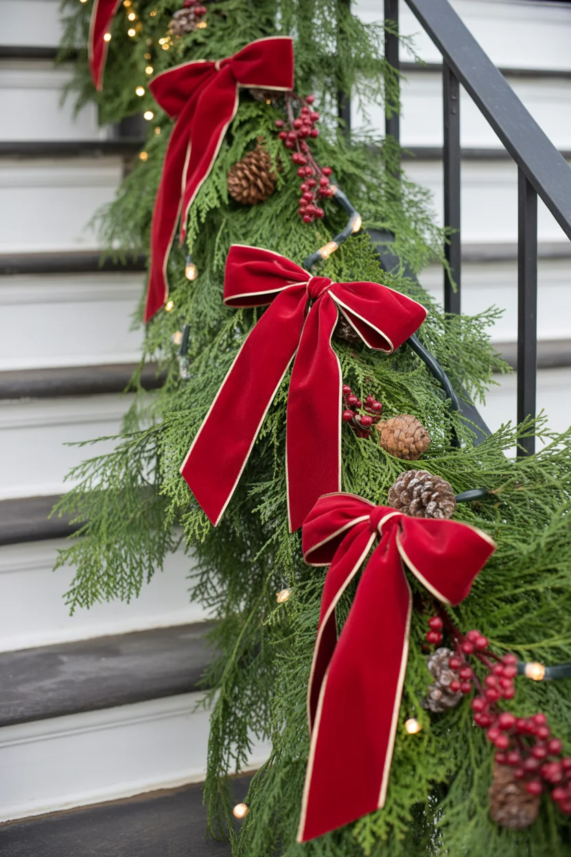 Classic Evergreen Garland with Red Bows