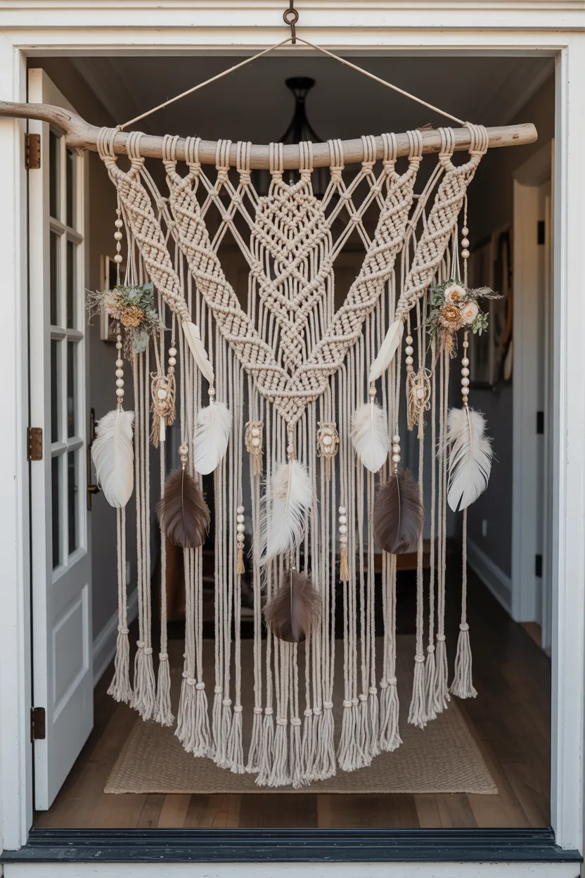 Hang a Macramé and Driftwood Art Panel as an Entry Statement