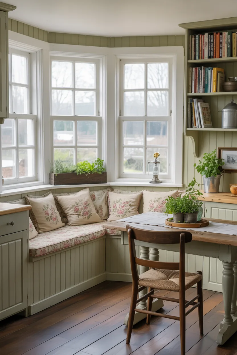 Cottage Kitchen With Window Seat Nook and Built-In Bench Storage