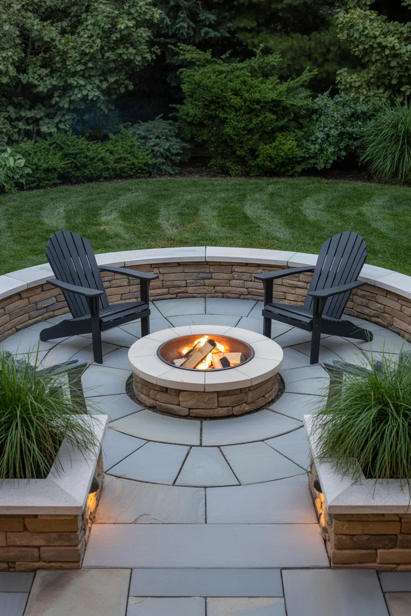  Fire Pit Corner with Curved Stone Seating