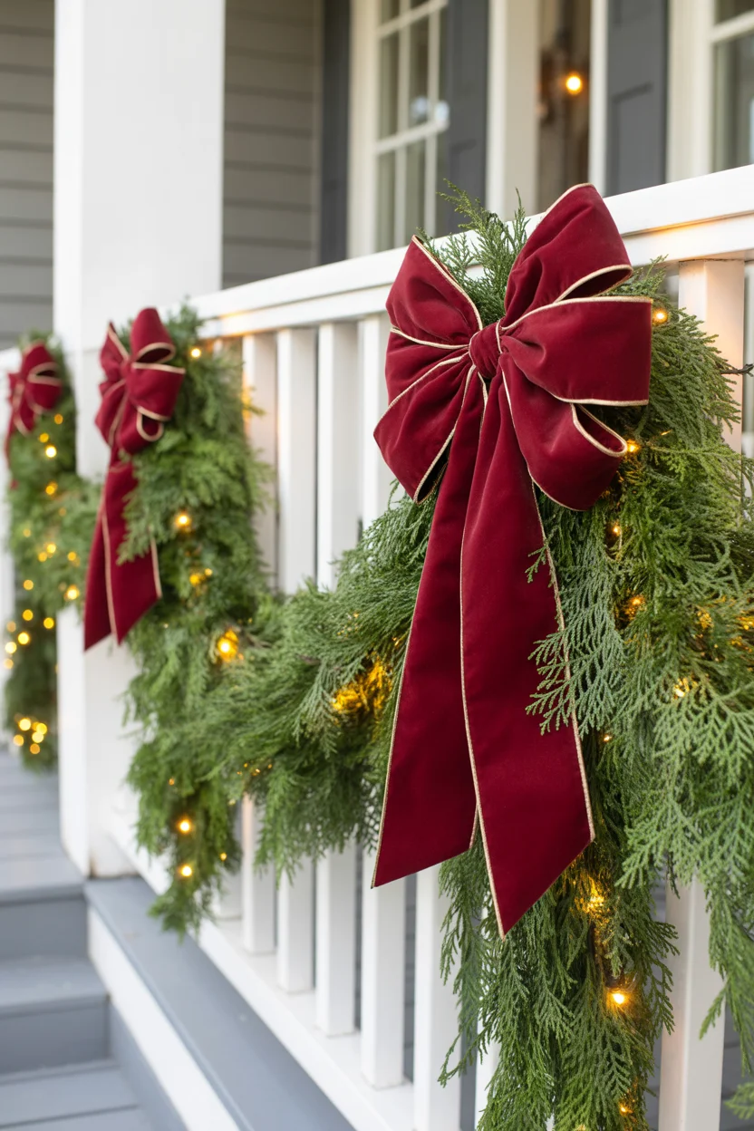 Lighted Garland with Oversized Bows