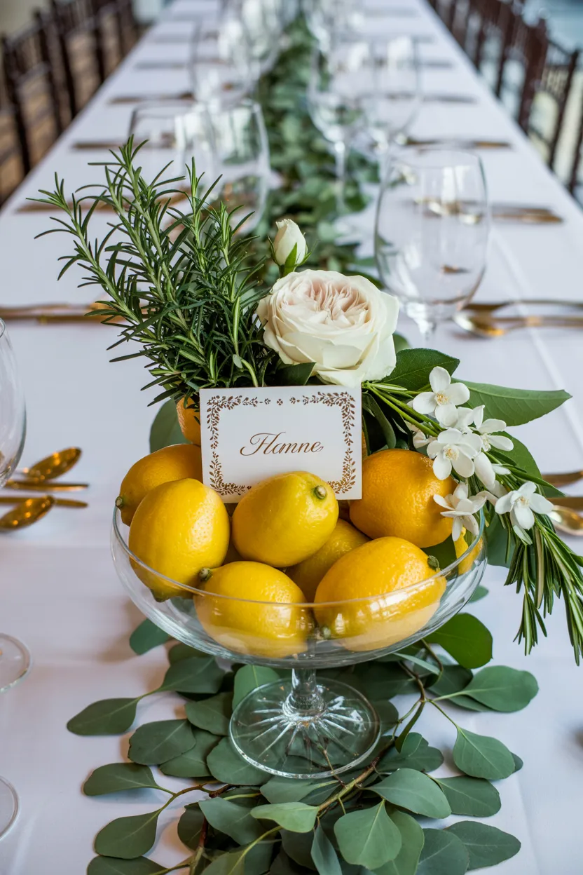 Lemon and Rosemary Wedding Centerpiece