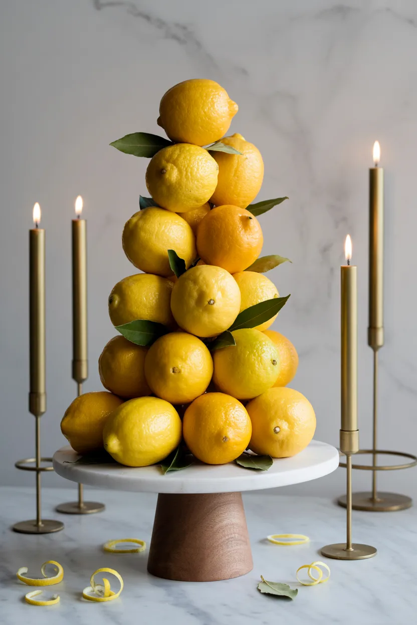 Lemon Pyramid Centerpiece on a Cake Stand