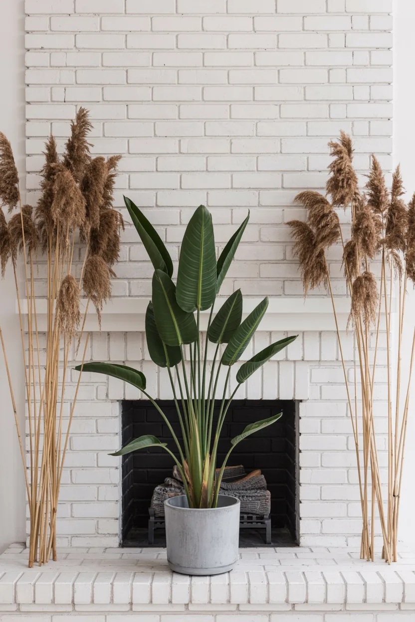 Place a Statement Plant in an Empty Fireplace