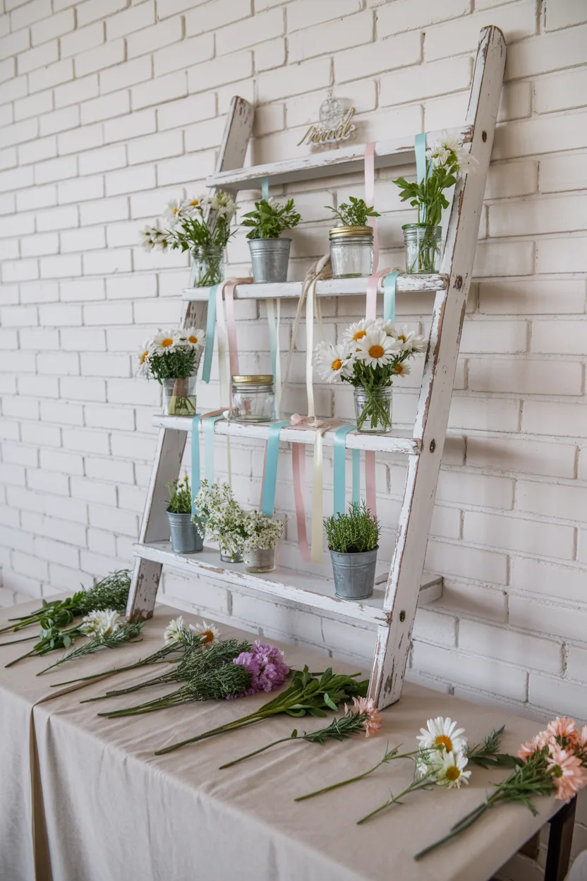 Flower Bar Ideas That Vintage Ladder Display Flower Bar