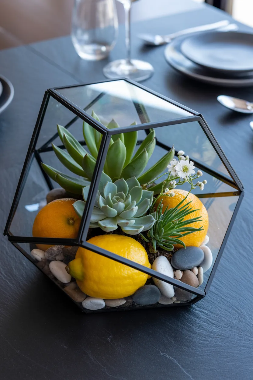 Lemon and Succulent Geometric Centerpiece
