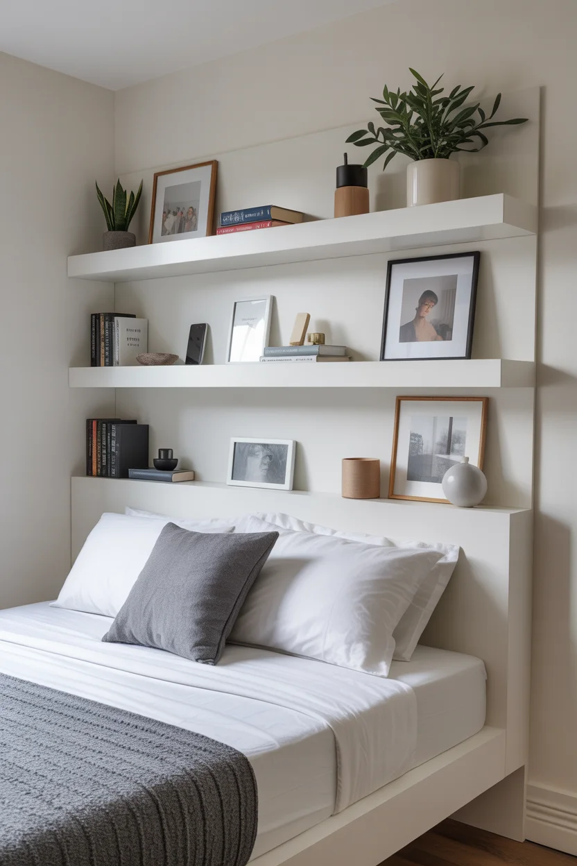 Install Floating Shelves Above the Bed
