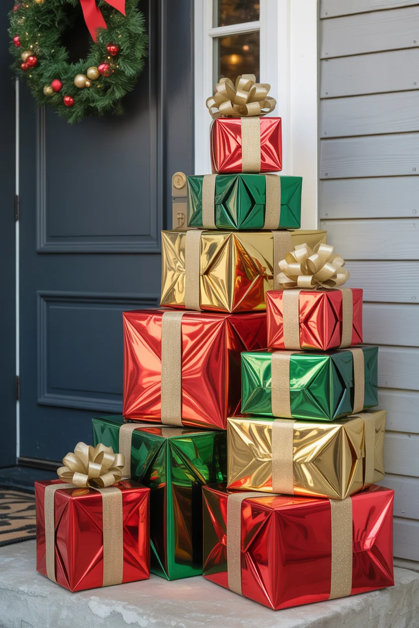 Illuminated Gift Boxes as Porch Props