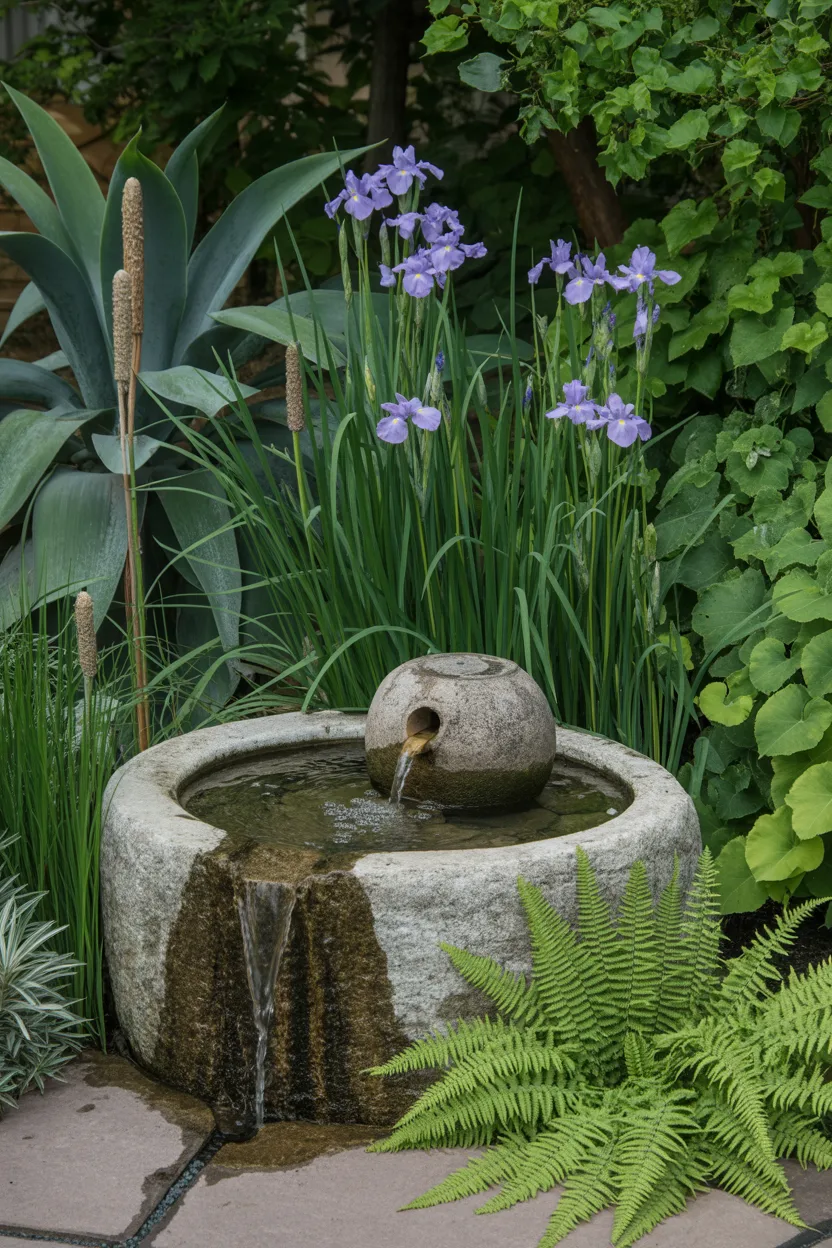 Corner Water Feature with Stone Basin