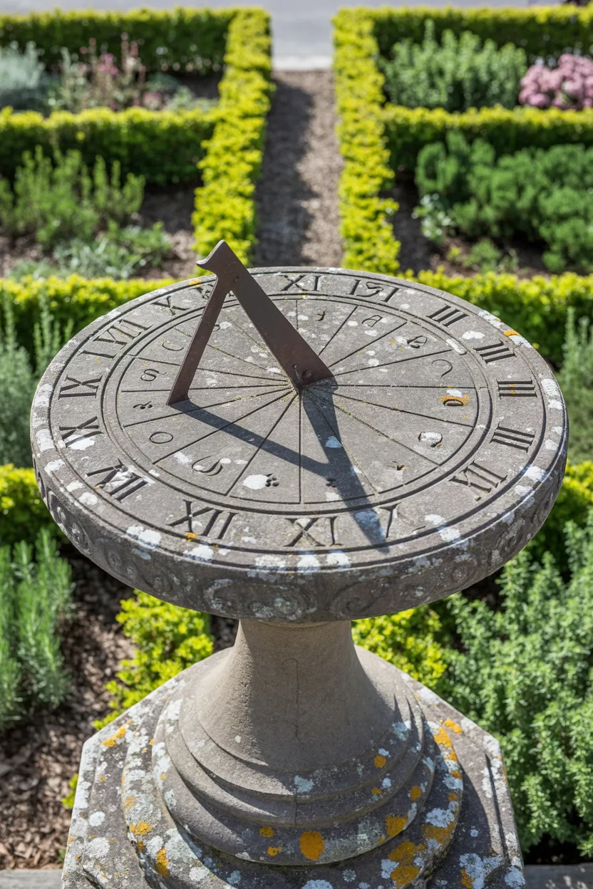 Wild Herb Garden with Stone Sundial