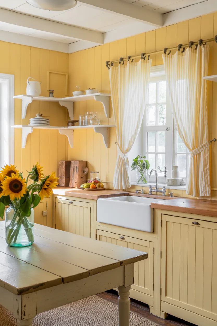  Tongue-and-Groove Paneled Walls Painted in Buttermilk Yellow