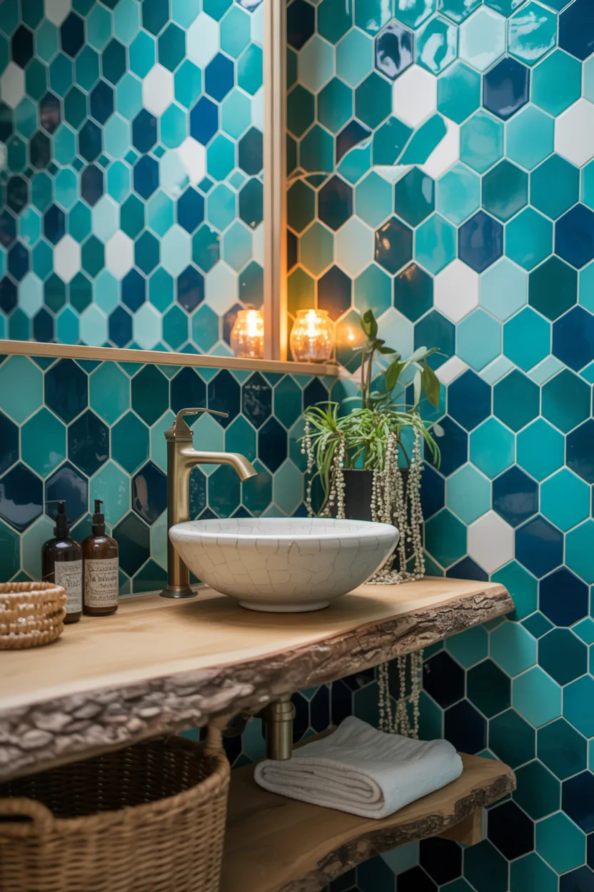 Moroccan Zellige Tile Feature Wall in Turquoise and White