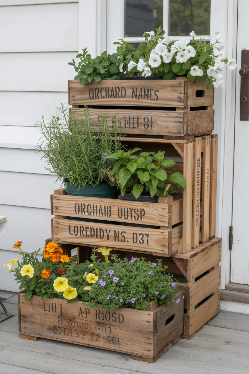 Recycled Vintage Crate Planter Cluster