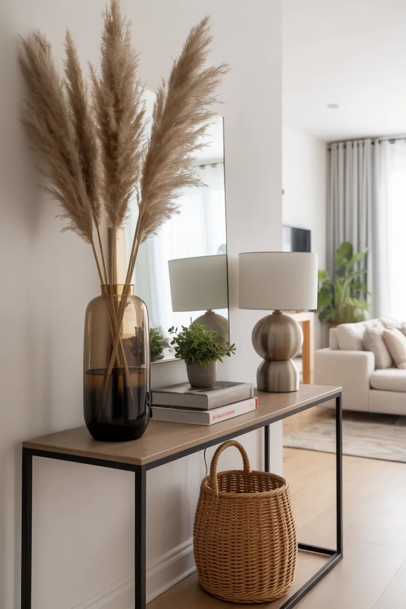 Use a Console Table with Tall Decor as a Subtle Visual Divider