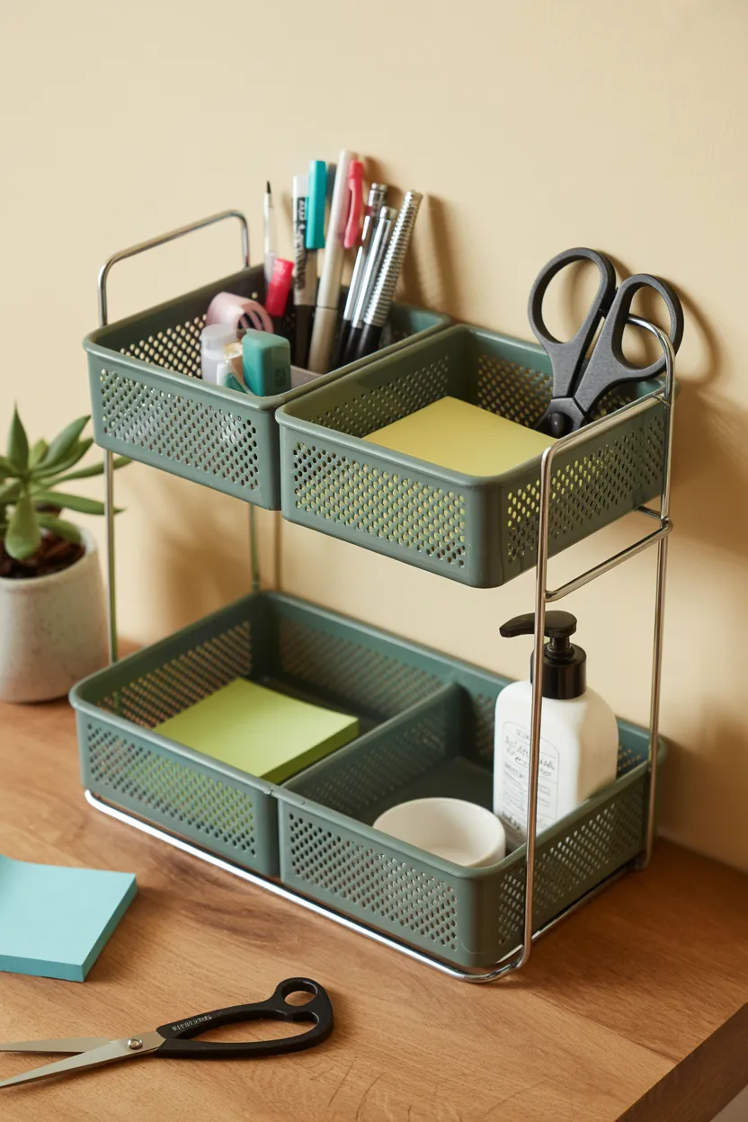 Use a Shower Caddy That Doubles as a Desktop Organizer