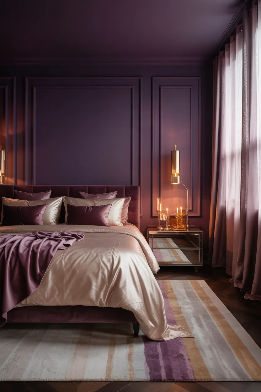 Moody Purple Bedroom With Gold Accent