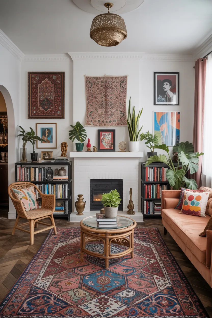  Eclectic Colorful Apartment With Mixed Pattern Rugs