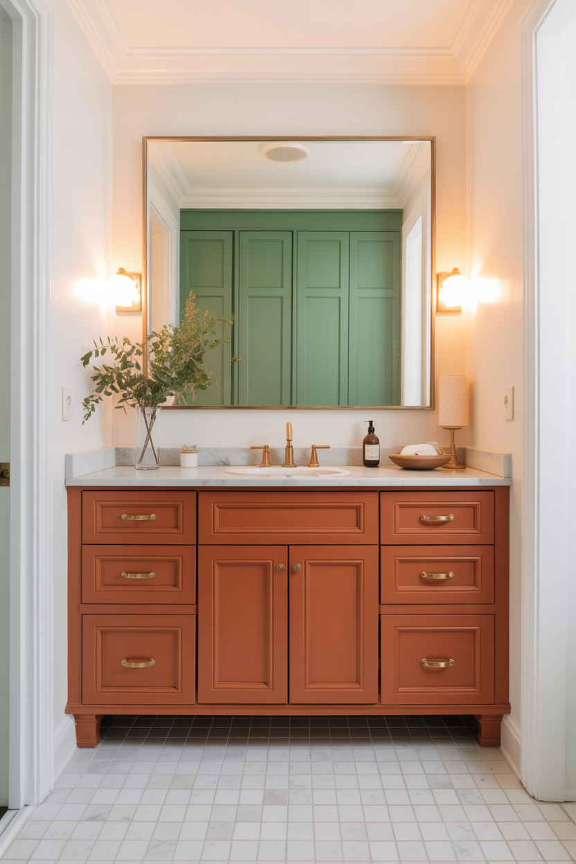 Bold Color Vanity in Neutral Bathroom